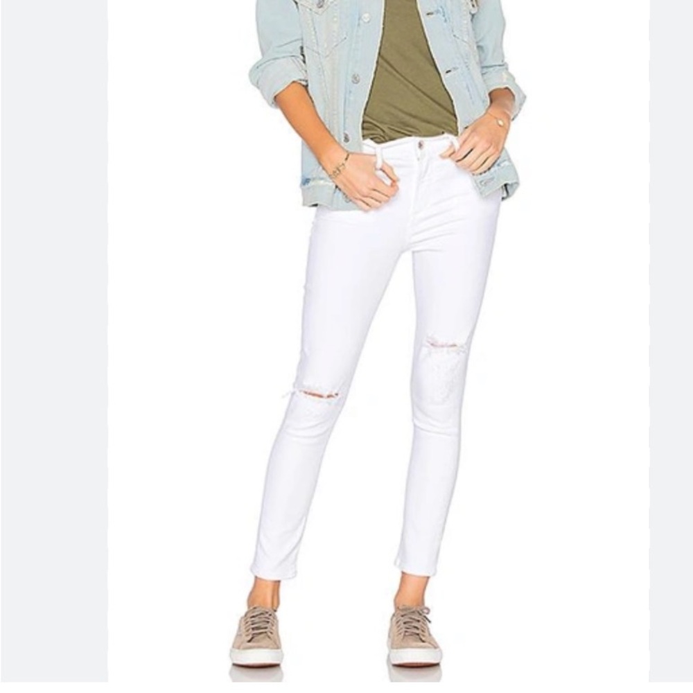 AGOLDE Sophie Crop High Rise Distressed Skinny Jeans Shoreline Destruct White